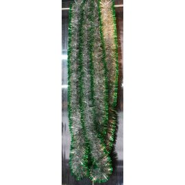Vánoční girlanda - stříbrná-světlezelené konce - 6 m dlouhá s Ø 10cm